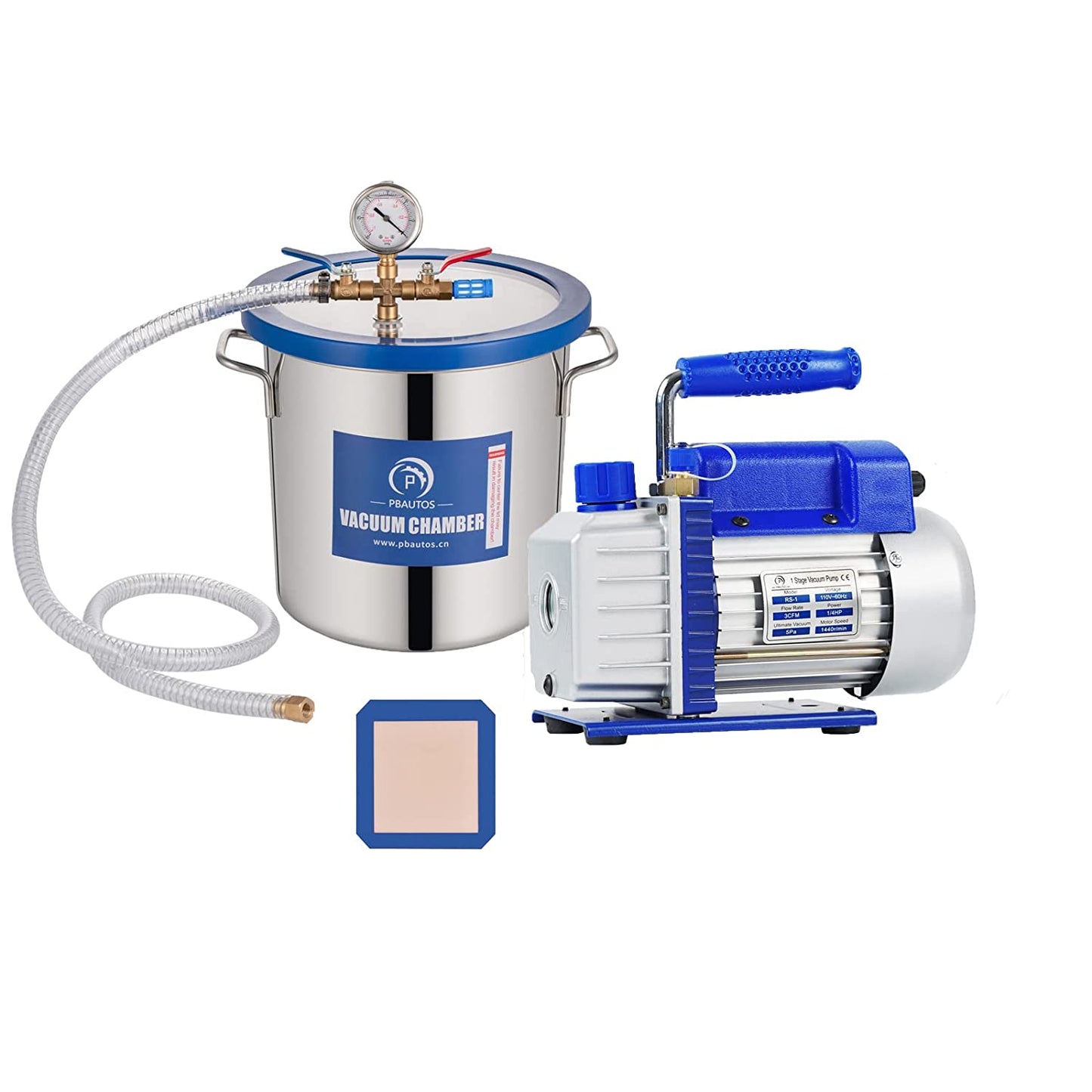 3 Gallon Vacuum Chamber with Pump, Stainless Steel Vacuum Chamber and 3CFM Vacuum Pump, Vacuum Degassing Chamber Kit with Tempered Glass Lid, Perfect for Resin, Wood Stabilizing, No Oil Included