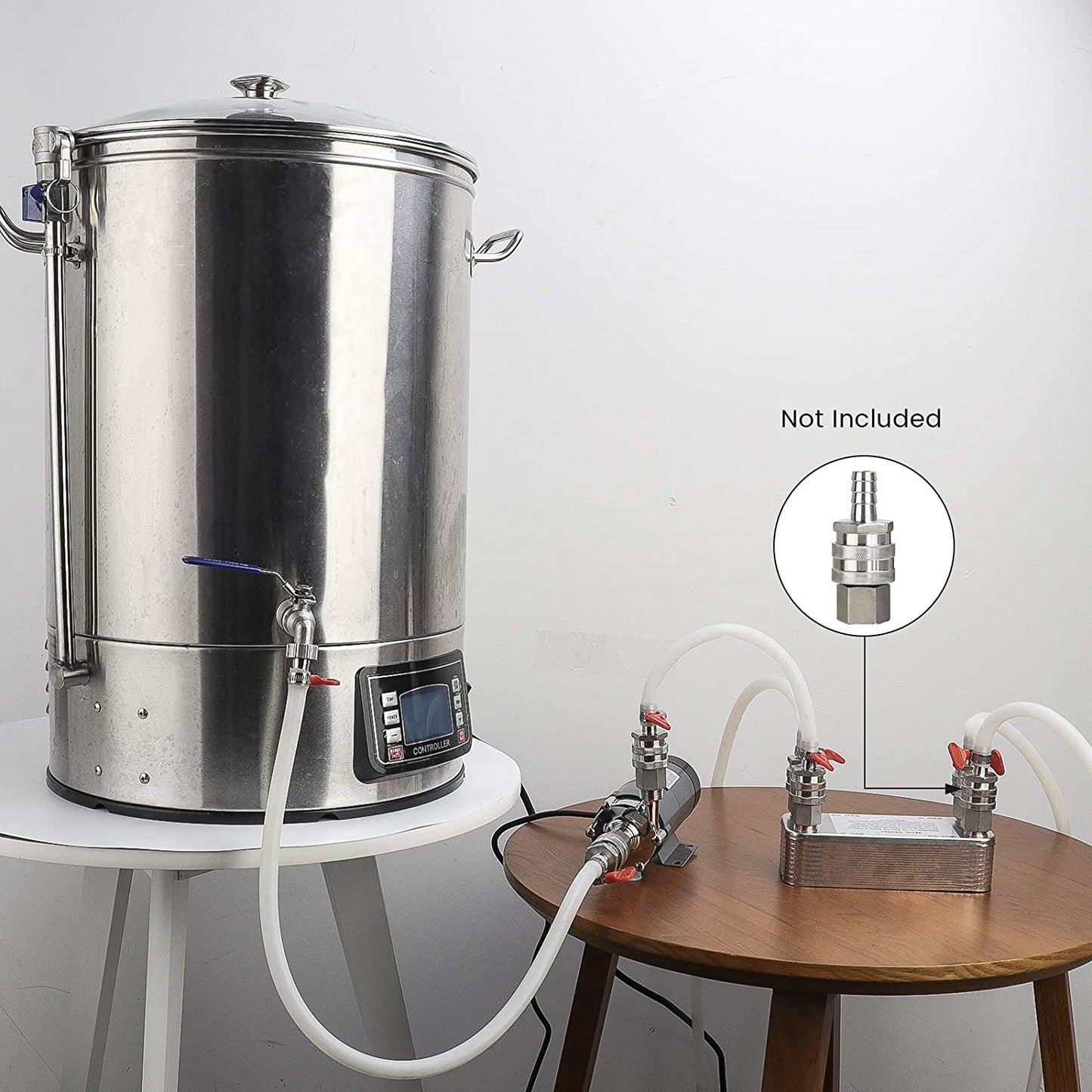 【20 Plates】 Homebrew Wort Chiller, Stainless Steel and Brazed with Copper Heat Exchanger, 1/2 NPT Thread Connection Hot Liquid Accelerated Cooler