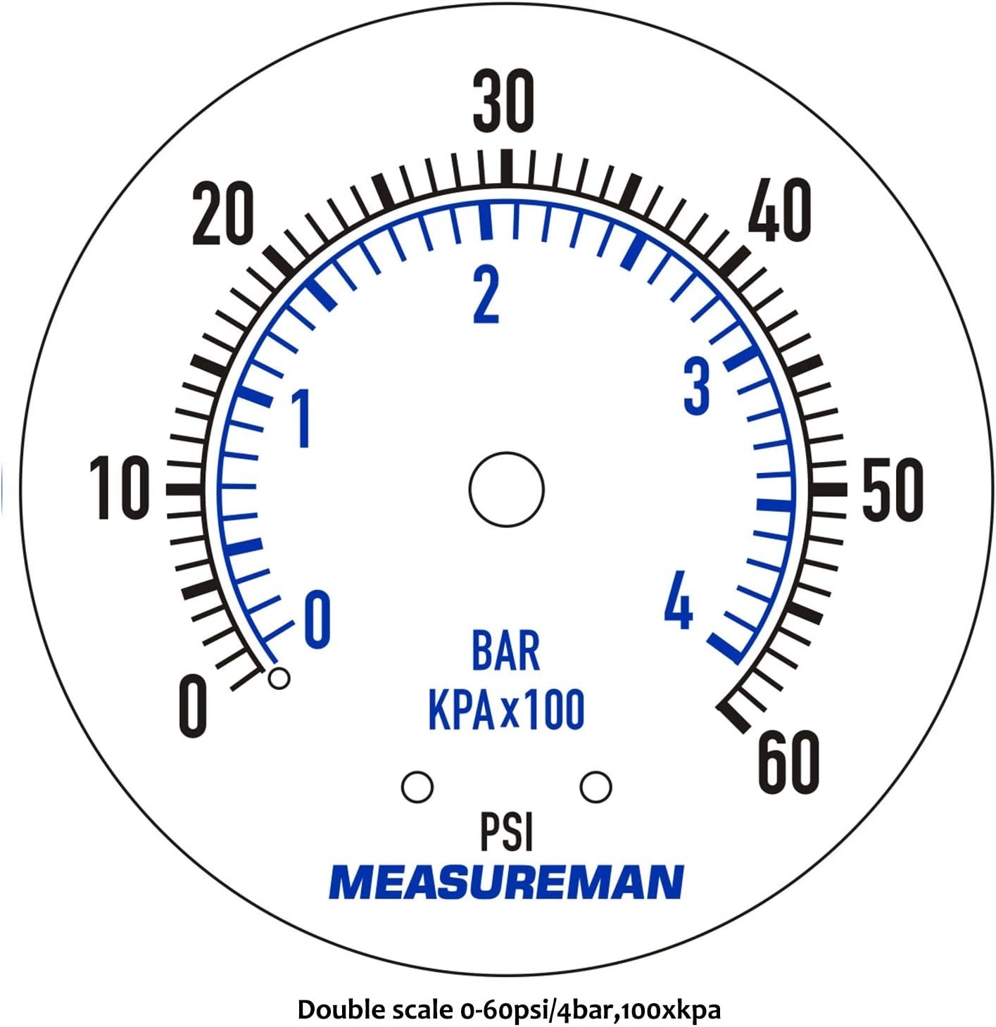2" Start and Clean Filter Pressure Gauge, Swimming Pool Filter Pressure Gauge, Spa, Aquarium, Water Pressure Gauge, 1/4" NPT Lower Mount 0-60Psi/Bar