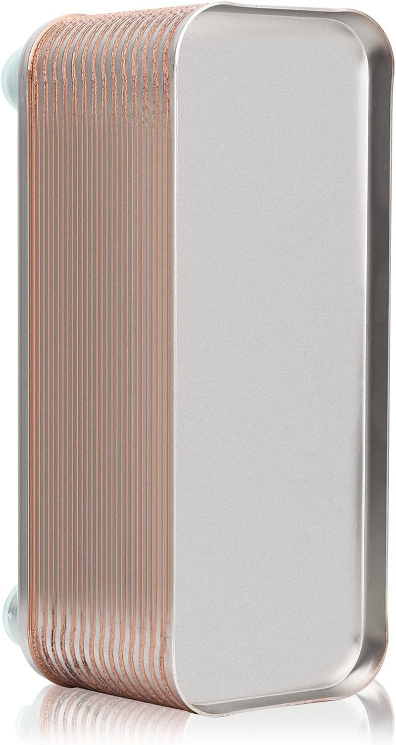 【30 Plates】 Homebrew Wort Chiller, Stainless Steel and Brazed with Copper Heat Exchanger, 1/2 NPT Thread Connection Hot Liquid Accelerated Cooler