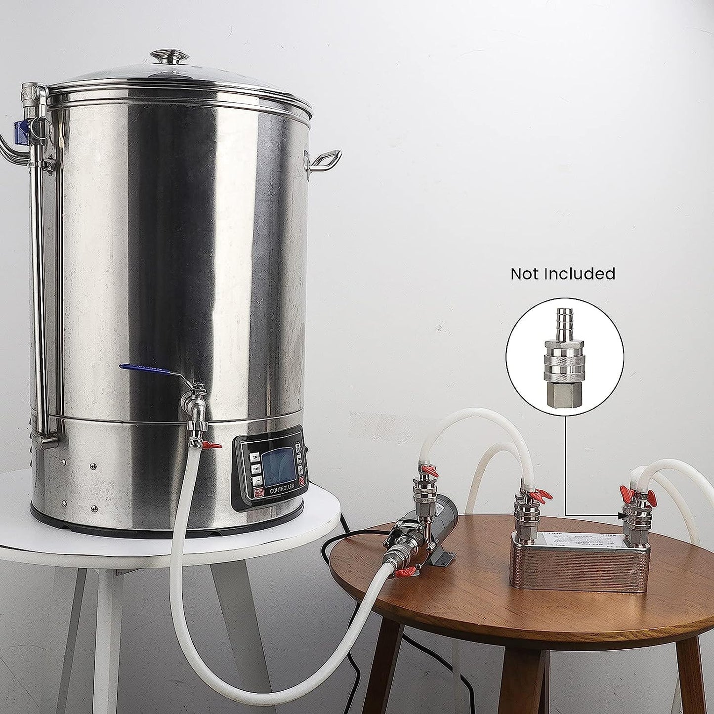 【30 Plates】 Homebrew Wort Chiller, Stainless Steel and Brazed with Copper Heat Exchanger, 1/2 NPT Thread Connection Hot Liquid Accelerated Cooler