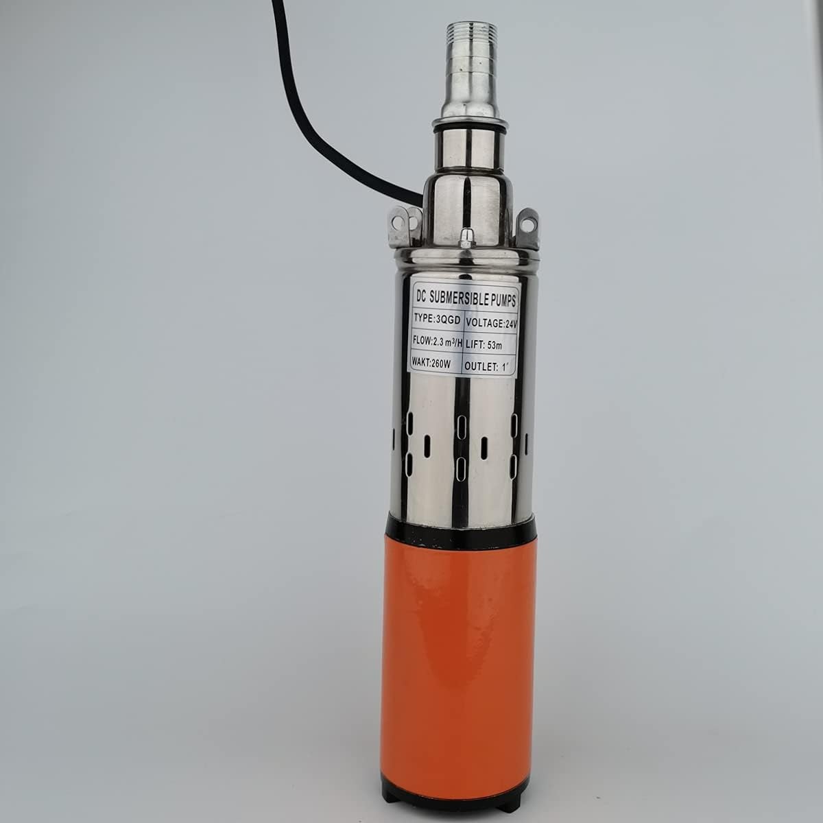 24V DC Solar Submersible Water Pump 260W 3Inch Tube Stainless Steel Shell Deep Well Pump 1" Outlet Lift 53M 24V Solar Well Pump 24Volt DC Power Screw Pump for Agricultural Irrigation Garden Home