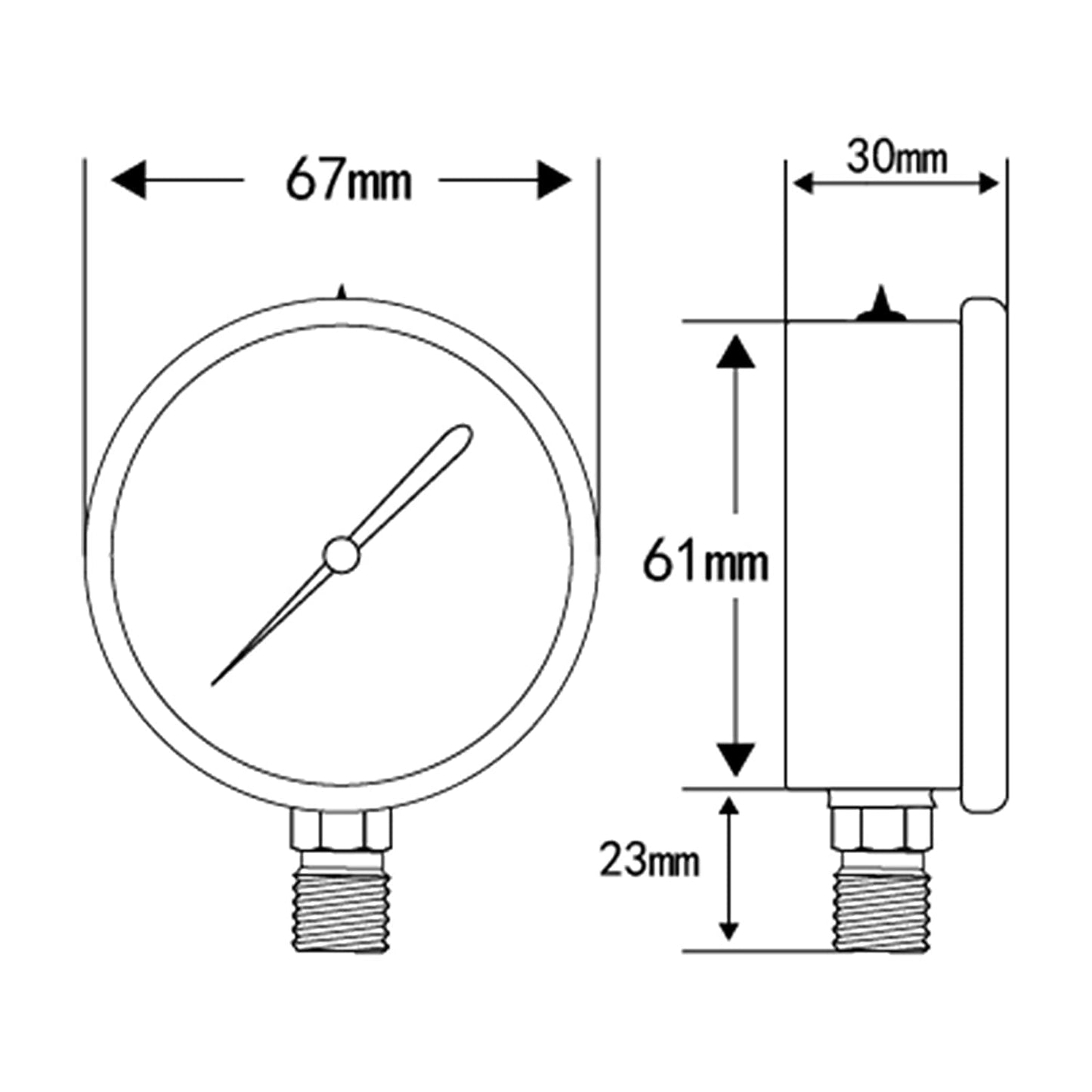 2-1/2" Dial Size, Glycerin Filled Pressure Gauge, 0-160Psi/Kpa, 304 Stainless Steel Case, 1/4"NPT Lower Mount