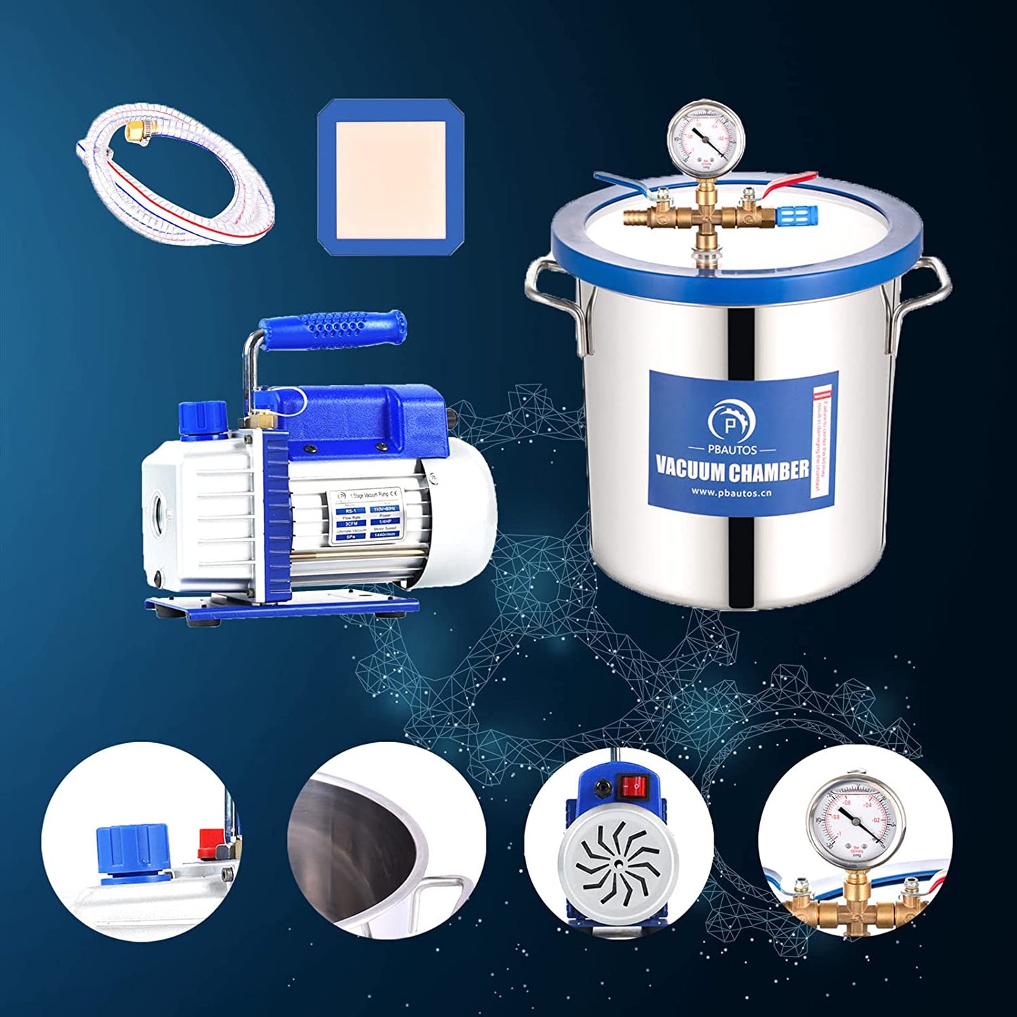 3 Gallon Vacuum Chamber with Pump, Stainless Steel Vacuum Chamber and 3CFM Vacuum Pump, Vacuum Degassing Chamber Kit with Tempered Glass Lid, Perfect for Resin, Wood Stabilizing, No Oil Included