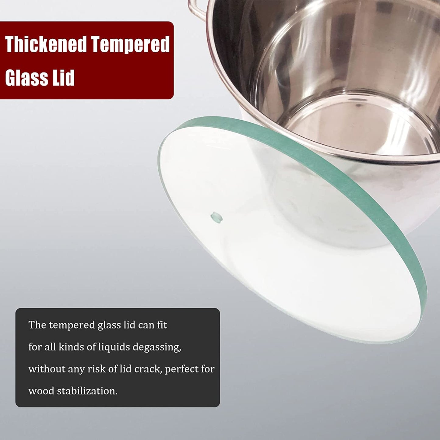 5 Gallon Tempered Glass Lid Vacuum Chamber, Vacuum Degassing Chamber 18.9L, Degassing Chamber Stainless Steel for Stabilizing Wood, Degassing Silicones, Epoxies and Essential Oils