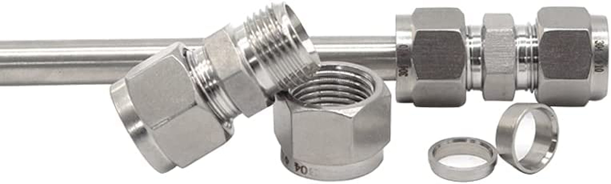 Metric 304 Stainless Steel Compression Tube Fitting, Union, W/Double Ferrule, 10Mm Tube OD X 10Mm Tube OD (2 Pcs)