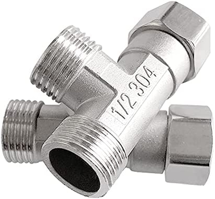Stainless Steel 1/2" G 3 Way Diverter, Movable Cap Flexible Tee Connector for Angled Valve, Bidet, Sprayer, Shower Arm (All 3 Way Is 1/2G Threaded!!, Thread ID/OD Is 19.8MM/3/4")