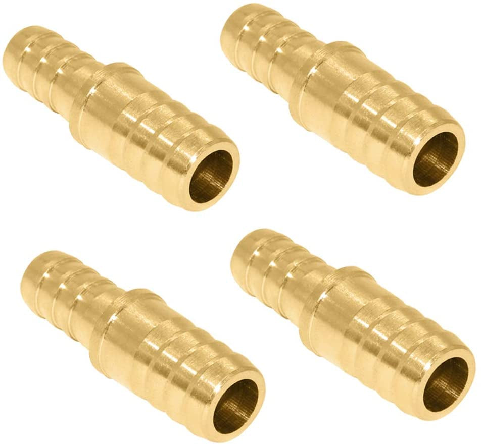 Brass Hose Barb Reducer, 3/8" to 5/16" Barb Hose ID, Reducing Barb Brabed Fitting Splicer Mender Union Air Water Fuel (Pack of 4)