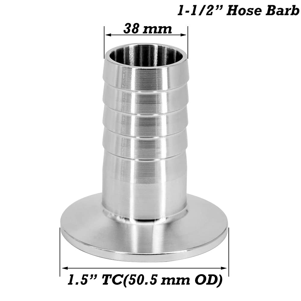 1.5" Tri Clamp to 1.5" Barb Fitting Stainless Sanitary Home Brew Adapter (Ferrule OD 50.5Mm)