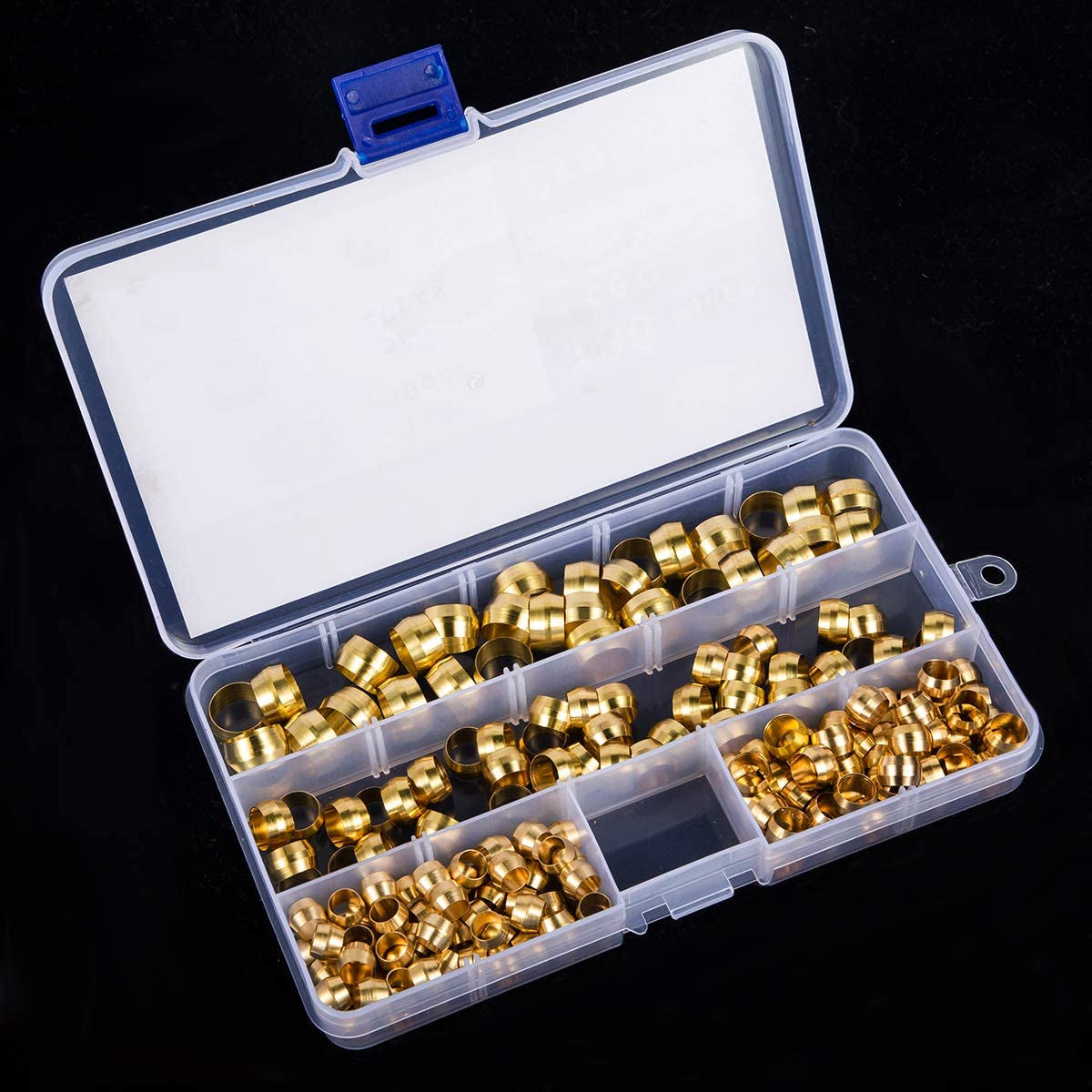 180PCS Tube OD（1/4" 5/16" 3/8" 1/2") Brass Compression Sleeves Ferrules,4 Sizes Brass Compression Fitting Assortment Kit