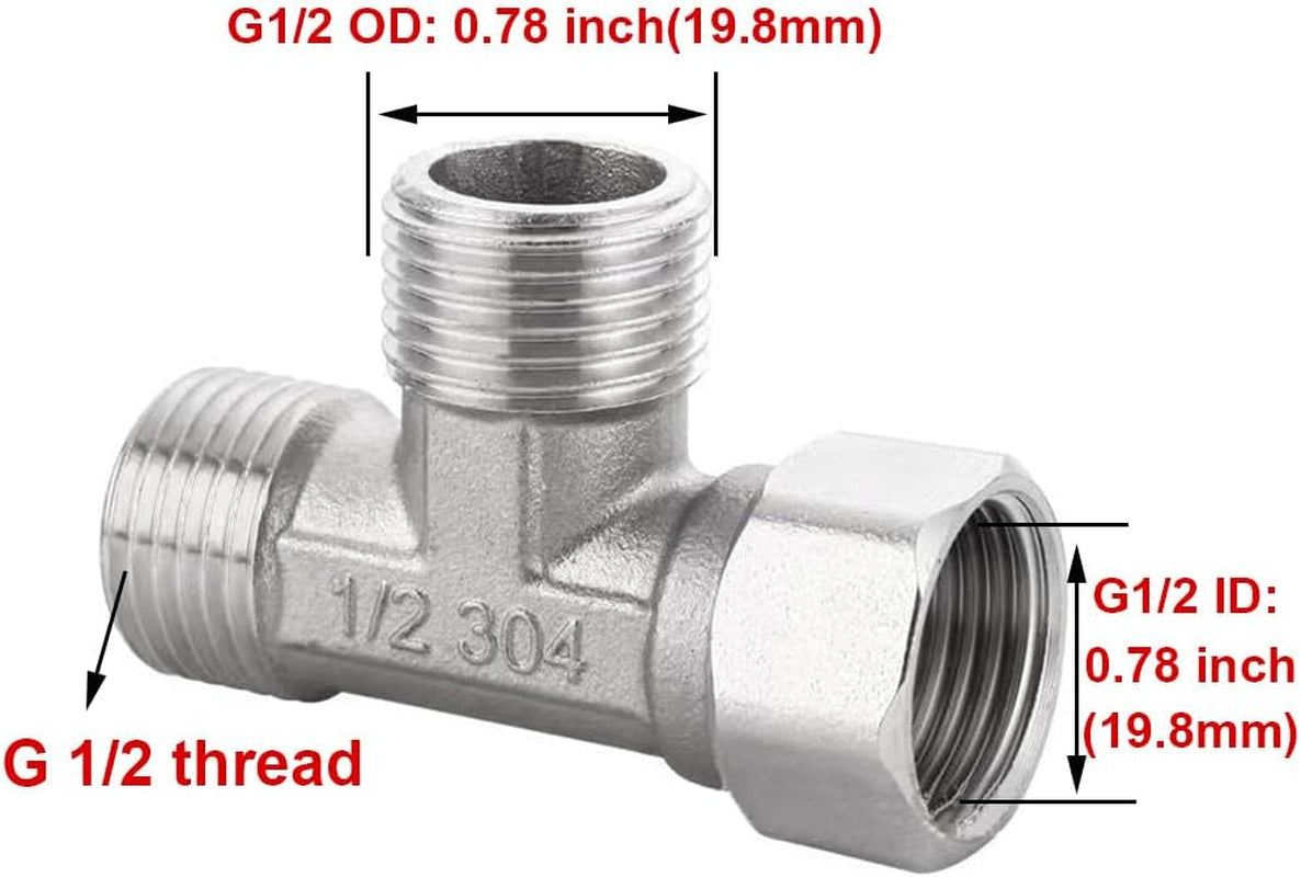 Stainless Steel 1/2" G 3 Way Diverter, Movable Cap Flexible Tee Connector for Angled Valve, Bidet, Sprayer, Shower Arm (All 3 Way Is 1/2G Threaded!!, Thread ID/OD Is 19.8MM/3/4")