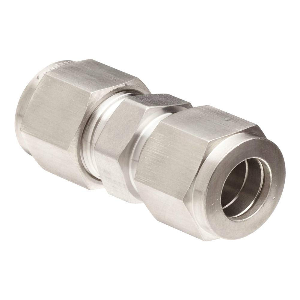 304 Stainless Steel Compression Tube Fitting, 1/4" X 1/4" Tube OD, Straight Connect, Double-Ferrule Adapter