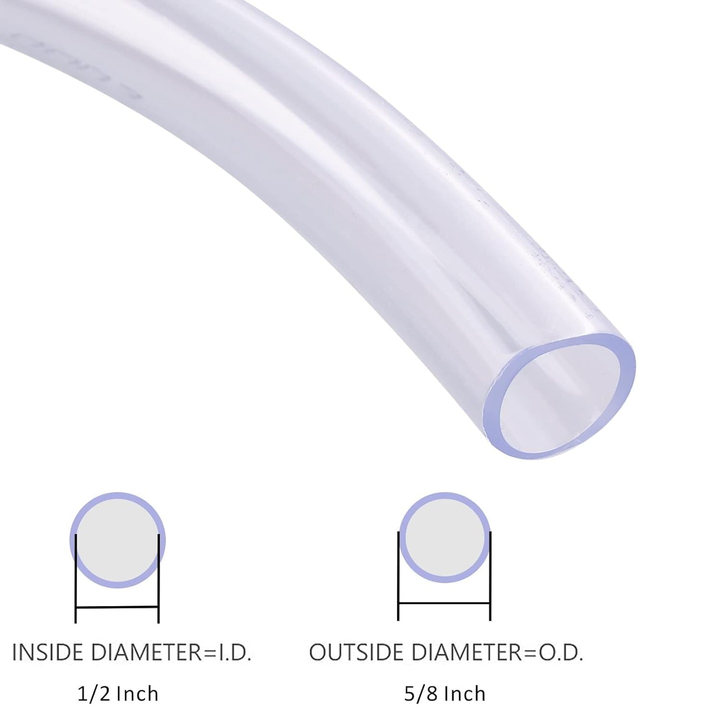 PVC Tubing 1/2"ID X 5/8"OD Flexible Clear Vinyl Hose 10 Feet for Food Grade