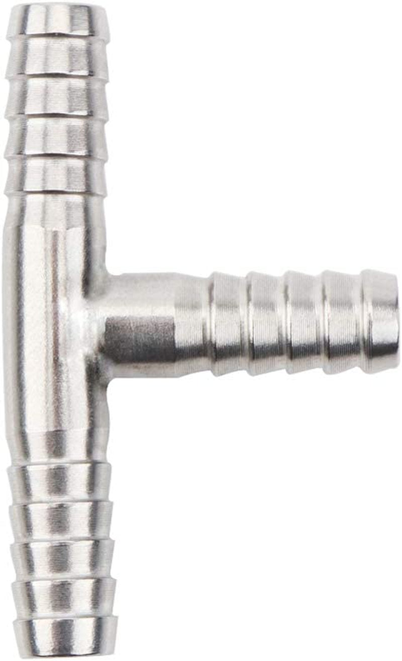 Stainless Steel 1/4" Hose Barb, 3 Way Tee T Shape Barbed Co2 Splitter Fitting (Pack of 2)