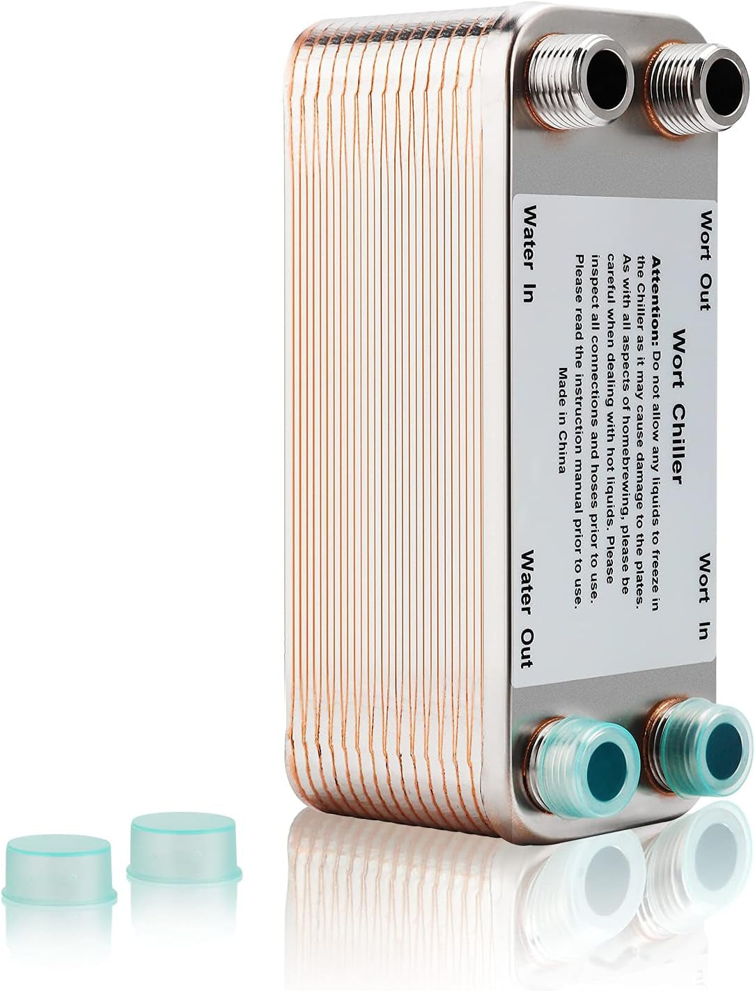 【30 Plates】 Homebrew Wort Chiller, Stainless Steel and Brazed with Copper Heat Exchanger, 1/2 NPT Thread Connection Hot Liquid Accelerated Cooler
