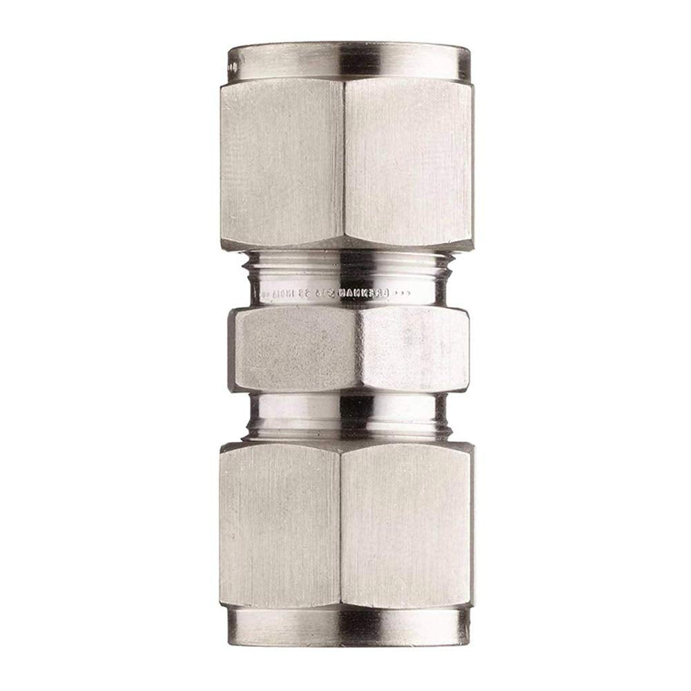 304 Stainless Steel Compression Tube Fitting, 1/4" X 1/4" Tube OD, Straight Connect, Double-Ferrule Adapter