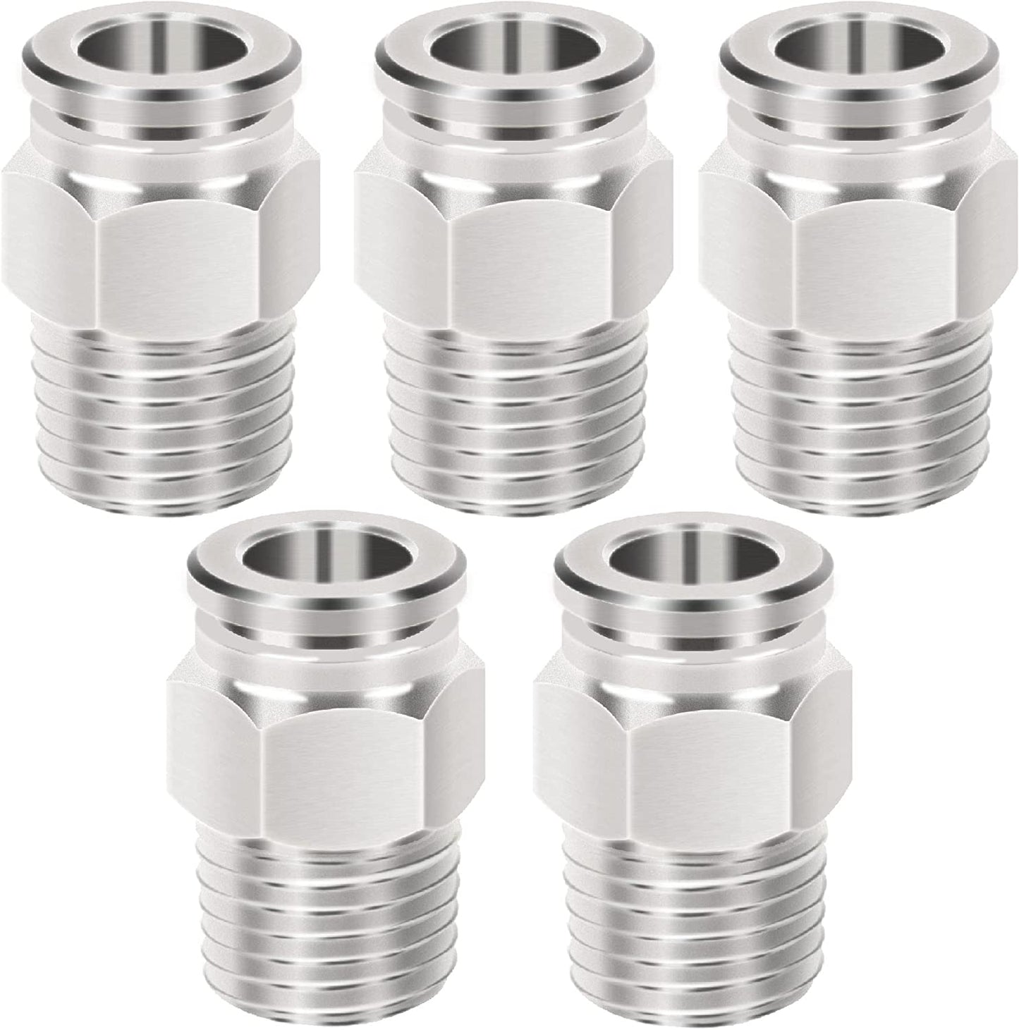 Pneumatic BPC Nickel-Plated Brass Push to Connect Air Fitting, 3/8" Tube OD X 1/4" NPT Male Thread Straight Push Lock Fitting (Pack of 5)