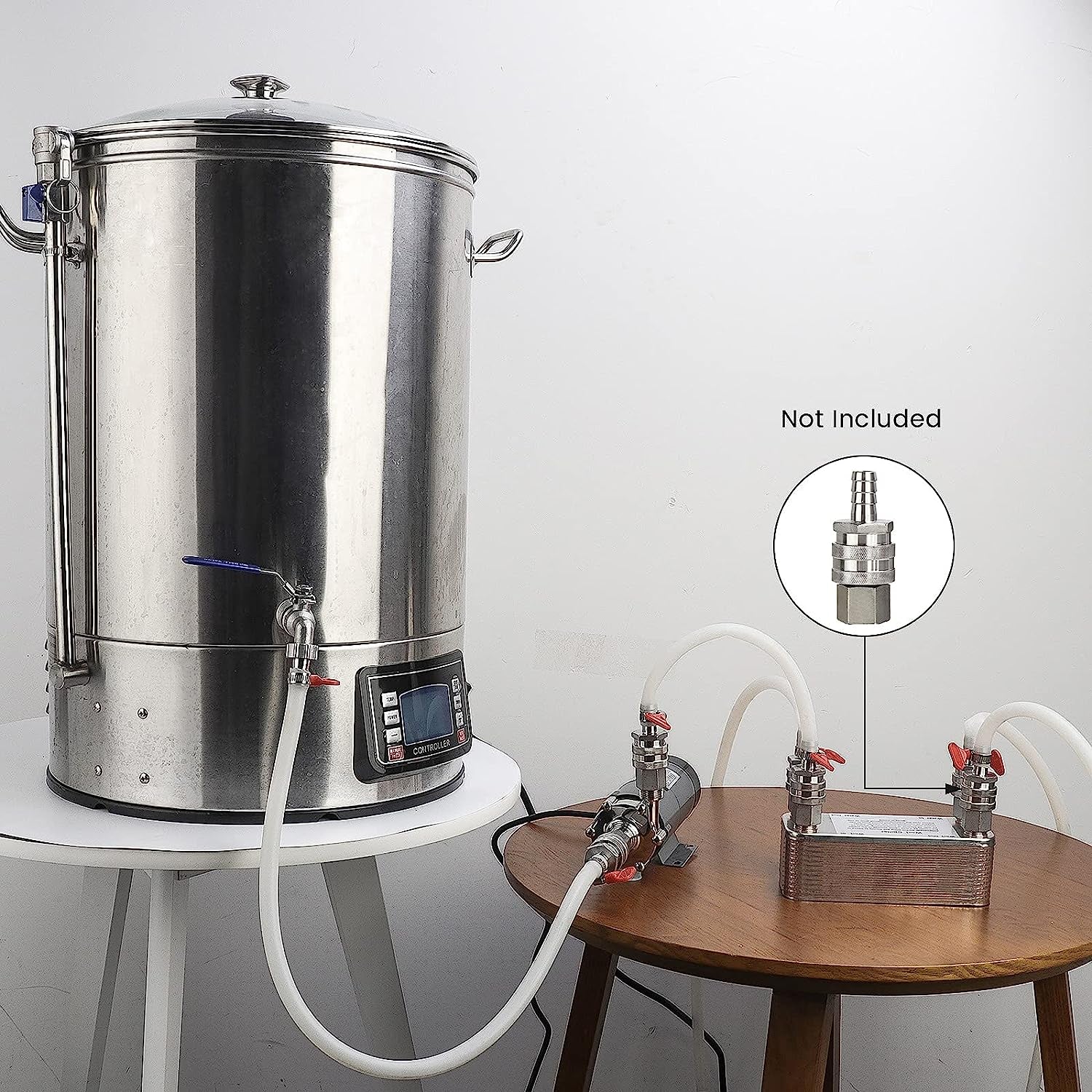 【30 Plates】 Homebrew Wort Chiller, Stainless Steel and Brazed with Copper Heat Exchanger, 1/2 NPT Thread Connection Hot Liquid Accelerated Cooler