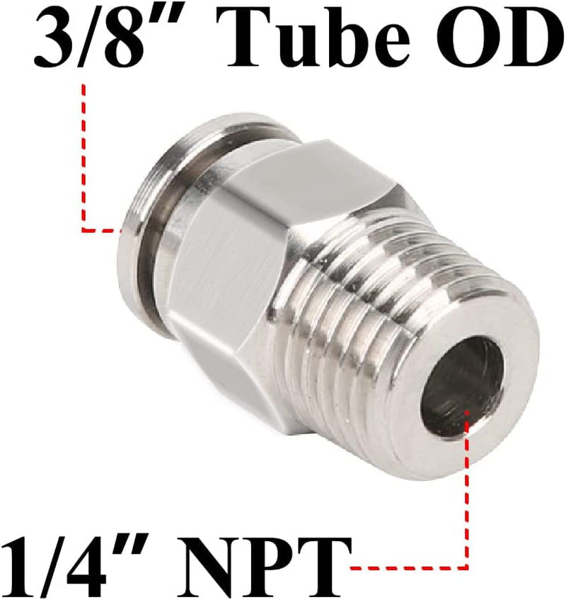 Pneumatic BPC Nickel-Plated Brass Push to Connect Air Fitting, 3/8" Tube OD X 1/4" NPT Male Thread Straight Push Lock Fitting (Pack of 5)