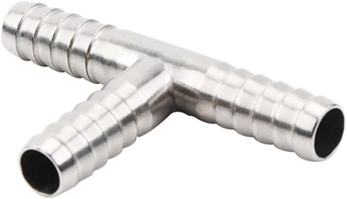 Stainless Steel 1/4" Hose Barb, 3 Way Tee T Shape Barbed Co2 Splitter Fitting (Pack of 2)