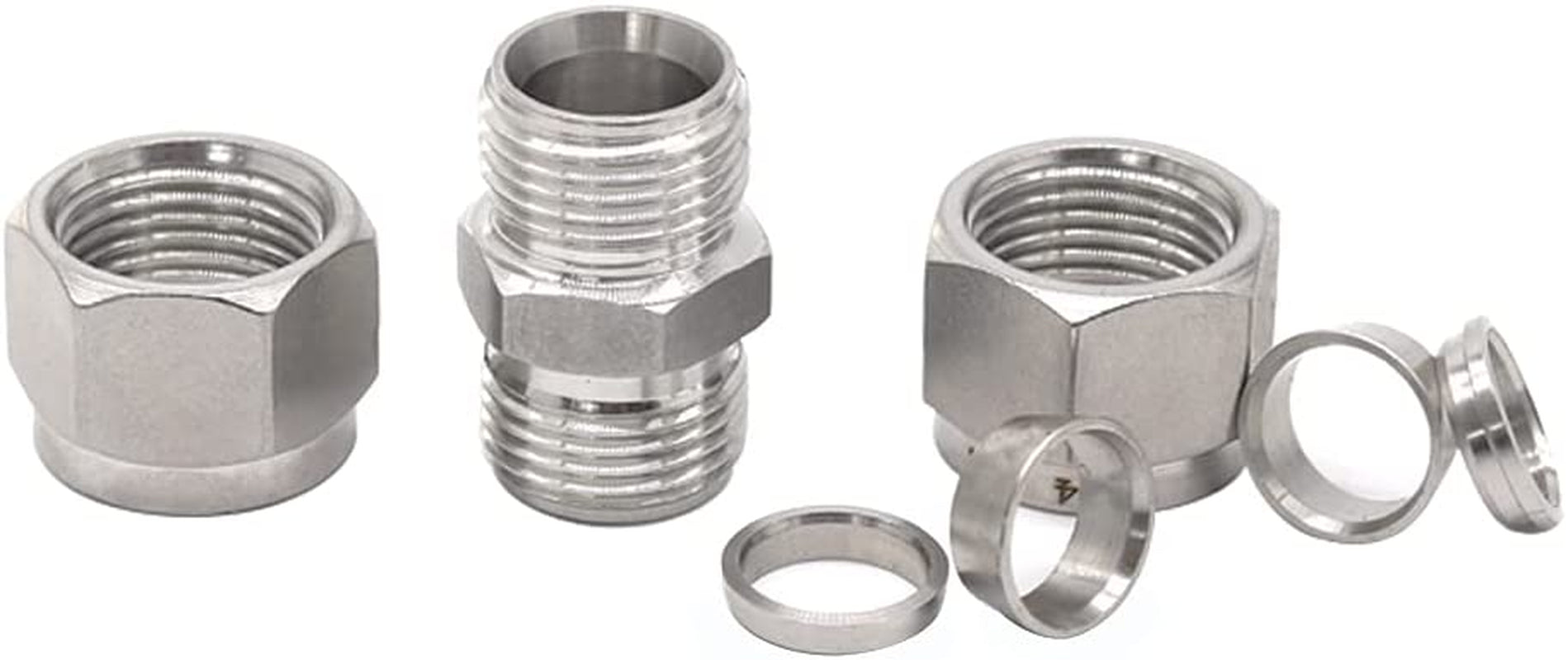 Metric 304 Stainless Steel Compression Tube Fitting, Union, W/Double Ferrule, 10Mm Tube OD X 10Mm Tube OD (2 Pcs)