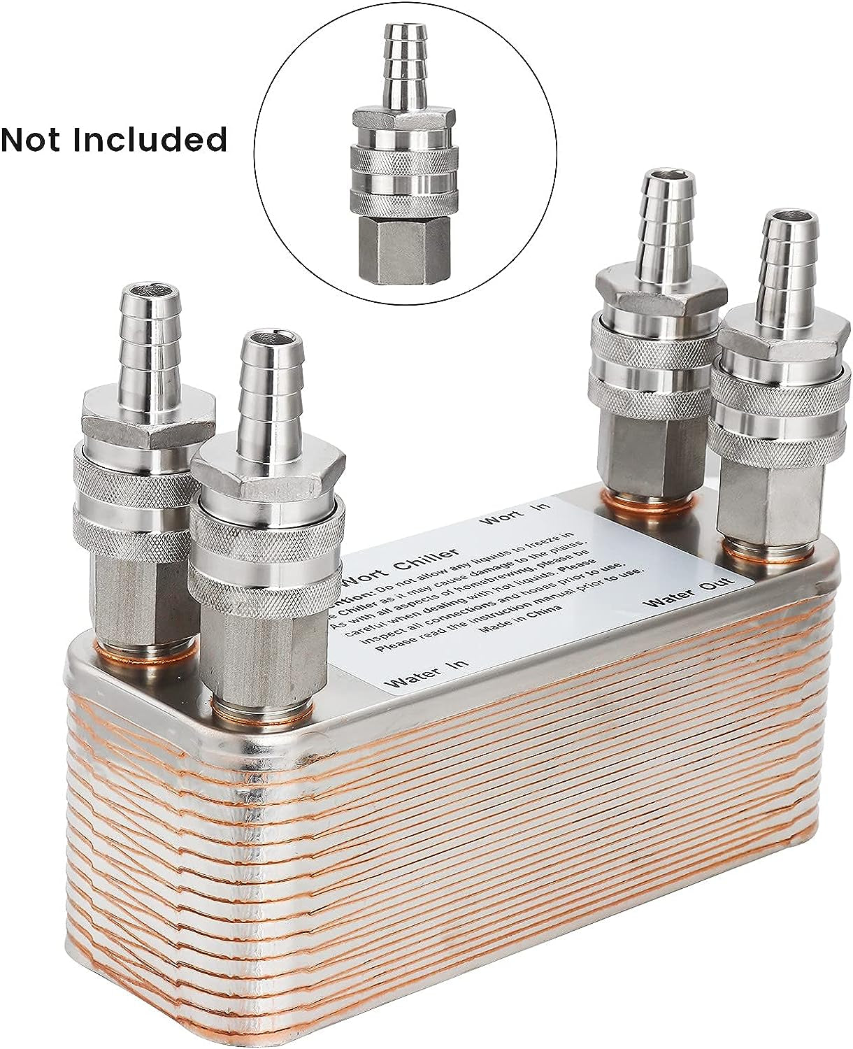 【30 Plates】 Homebrew Wort Chiller, Stainless Steel and Brazed with Copper Heat Exchanger, 1/2 NPT Thread Connection Hot Liquid Accelerated Cooler